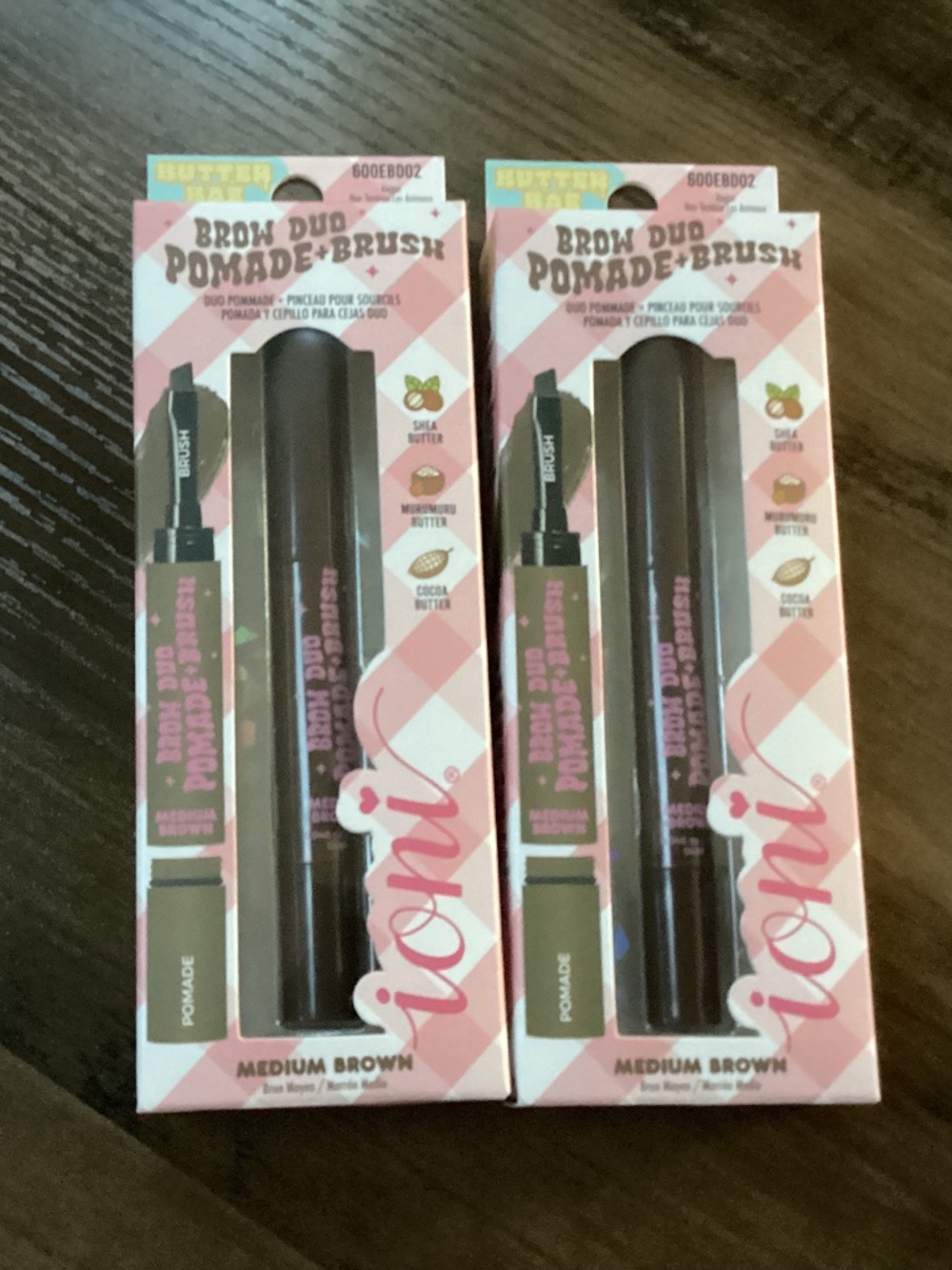 Ioni Brow Duo Pomade + Brush Medium Brown Bundle 2-pack New